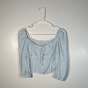 Urban Outfitters Crop Top Blue Gingham ruched square neck size M
